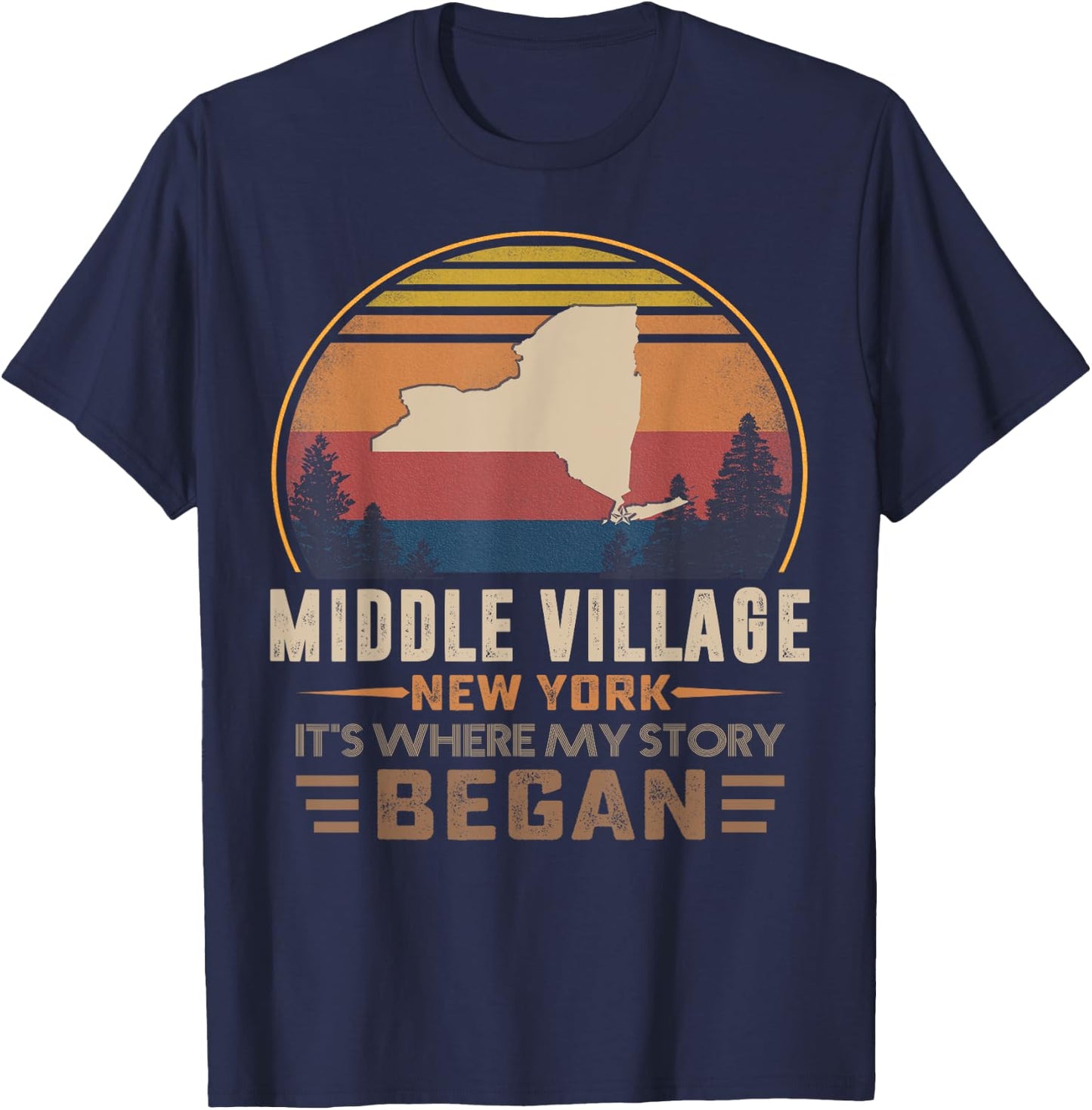 Vintage Middle Village New York Hometown My Story Began T-Shirt - T-Shirt | Navy