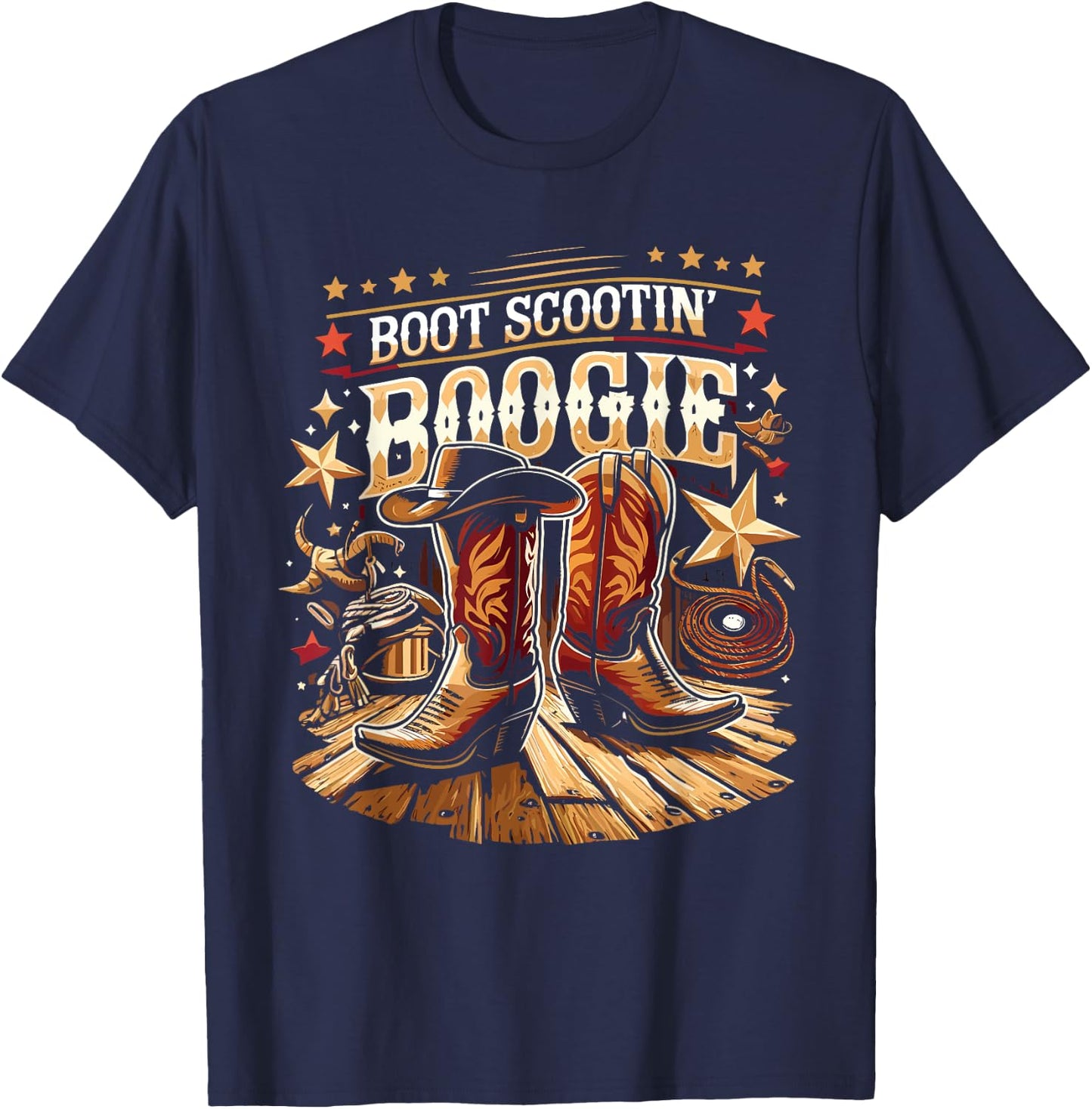 Boot Scootin’ Boogie Cowboy Western Cowboy Boots T-Shirt - T-Shirt | Navy
