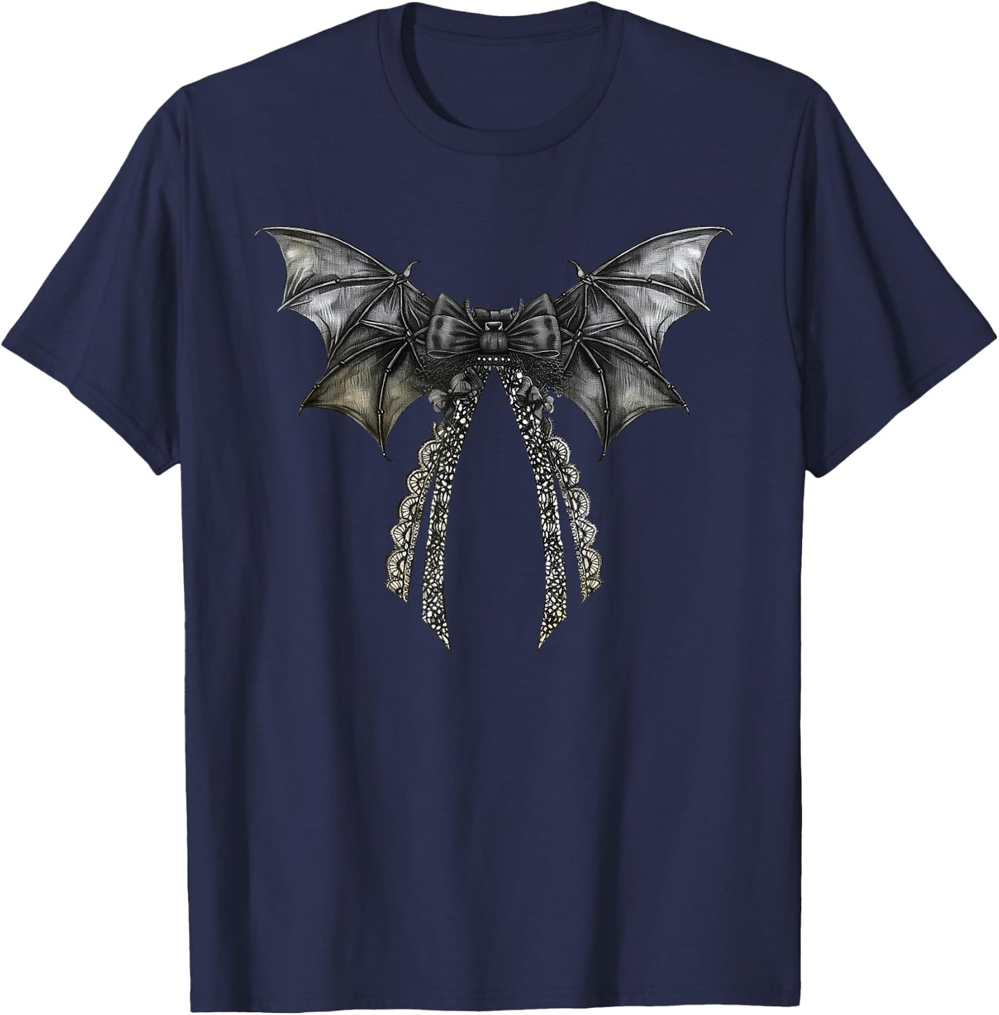 Coquette Bow Bat Vampire Spooky Season Halloween Costumes T-Shirt - T-Shirt | Navy