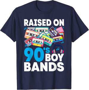 Raised On 90s Boy Bands Cassette Tape Retro T-Shirt - T-Shirt | Navy