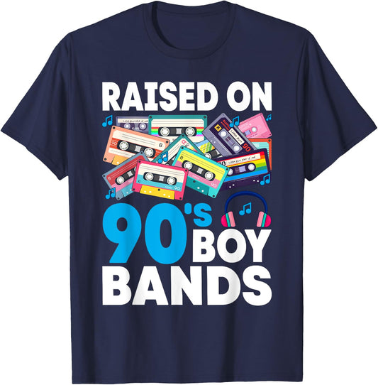 Raised On 90s Boy Bands Cassette Tape Retro T-Shirt - T-Shirt | Navy