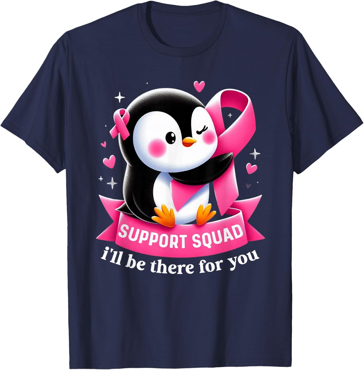 Support Squad Penguin Breast Cancer Awareness Pink Ribbon T-Shirt - T-Shirt | Navy
