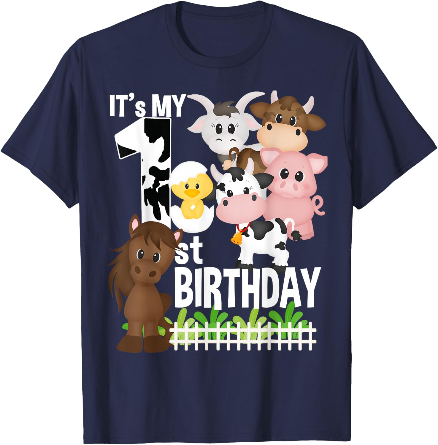 It's My 1st Birthday Party Farm Animals Barnyard Theme Bday T-Shirt - T-Shirt | Navy