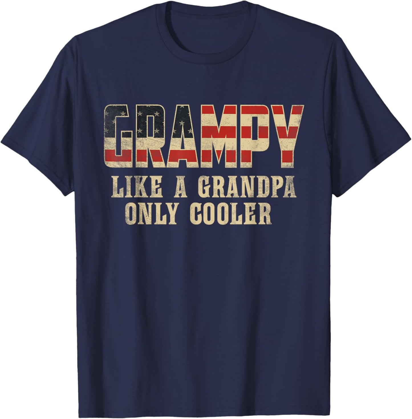 Grampy Like A Grandpa Only Cooler Vintage American Flag T-Shirt - T-Shirt | Navy