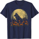 Wolf Floral Full Moon Wolves Flowers T-Shirt - T-Shirt | Navy