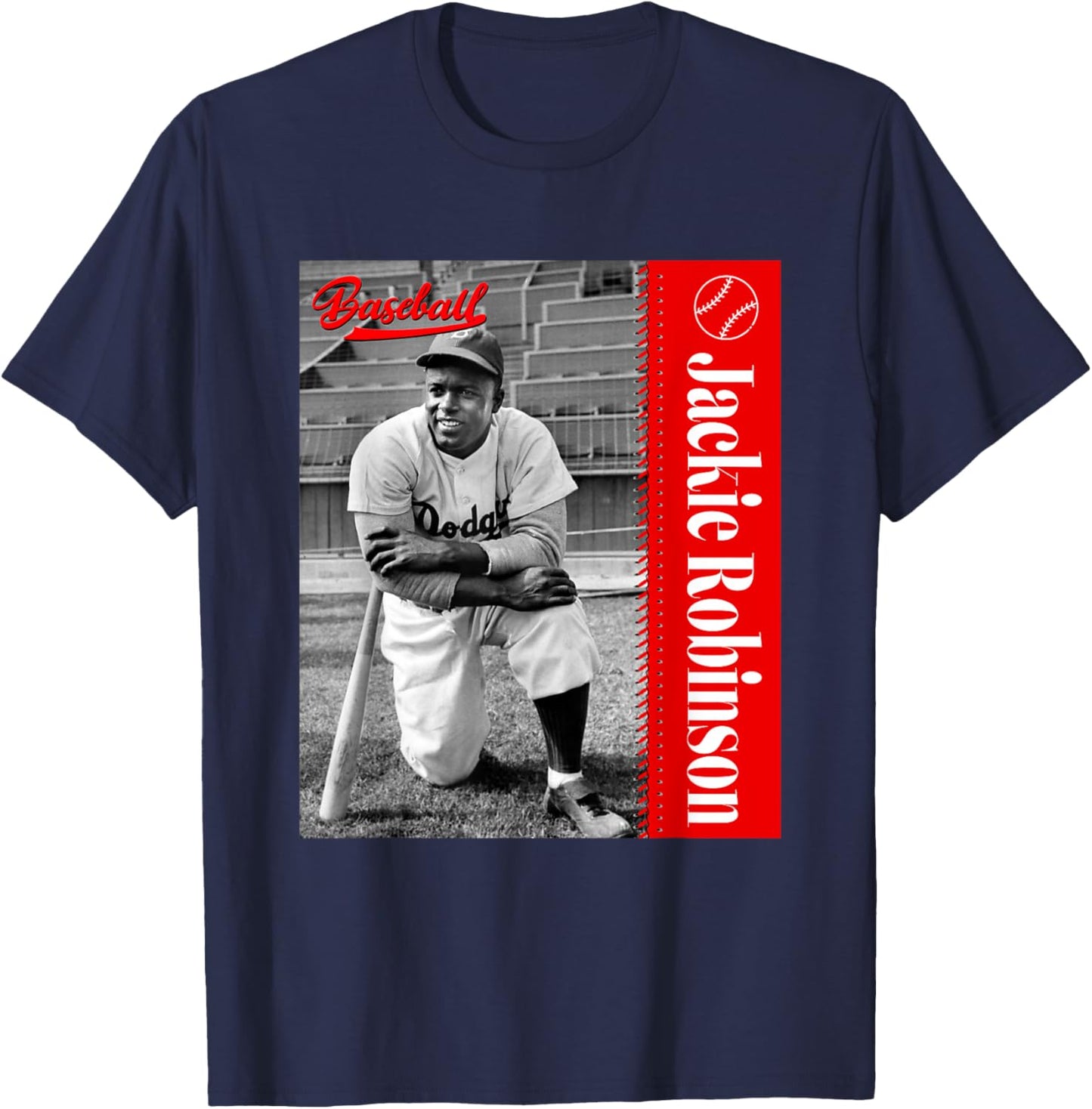 Baseball Freaks Jackie Robinson Baseball Theme - Black, Small, -Adults, Short Sleeve T-Shirt - T-Shirt | Navy