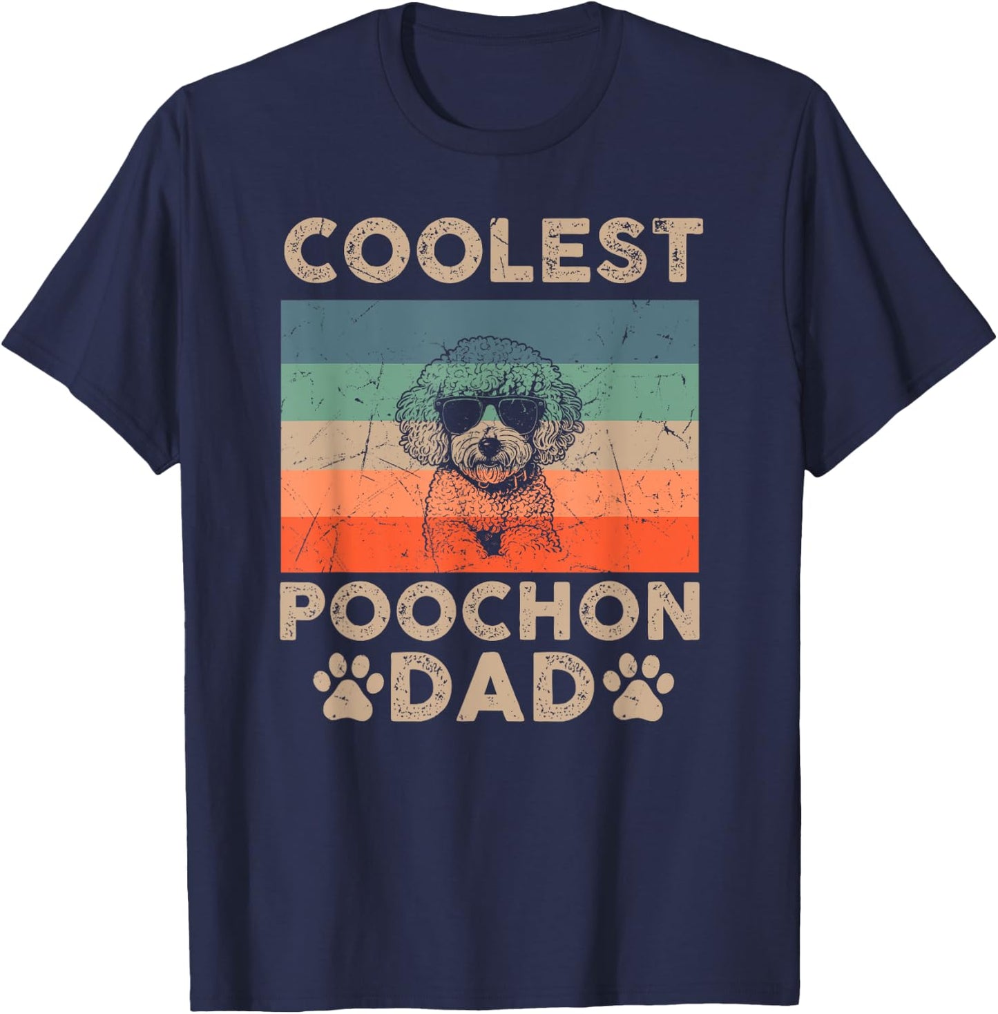 Vintage Coolest Poochon Dad Dog With Sunglasses Funny Dog Women Kids T-Shirt - T-Shirt | Navy