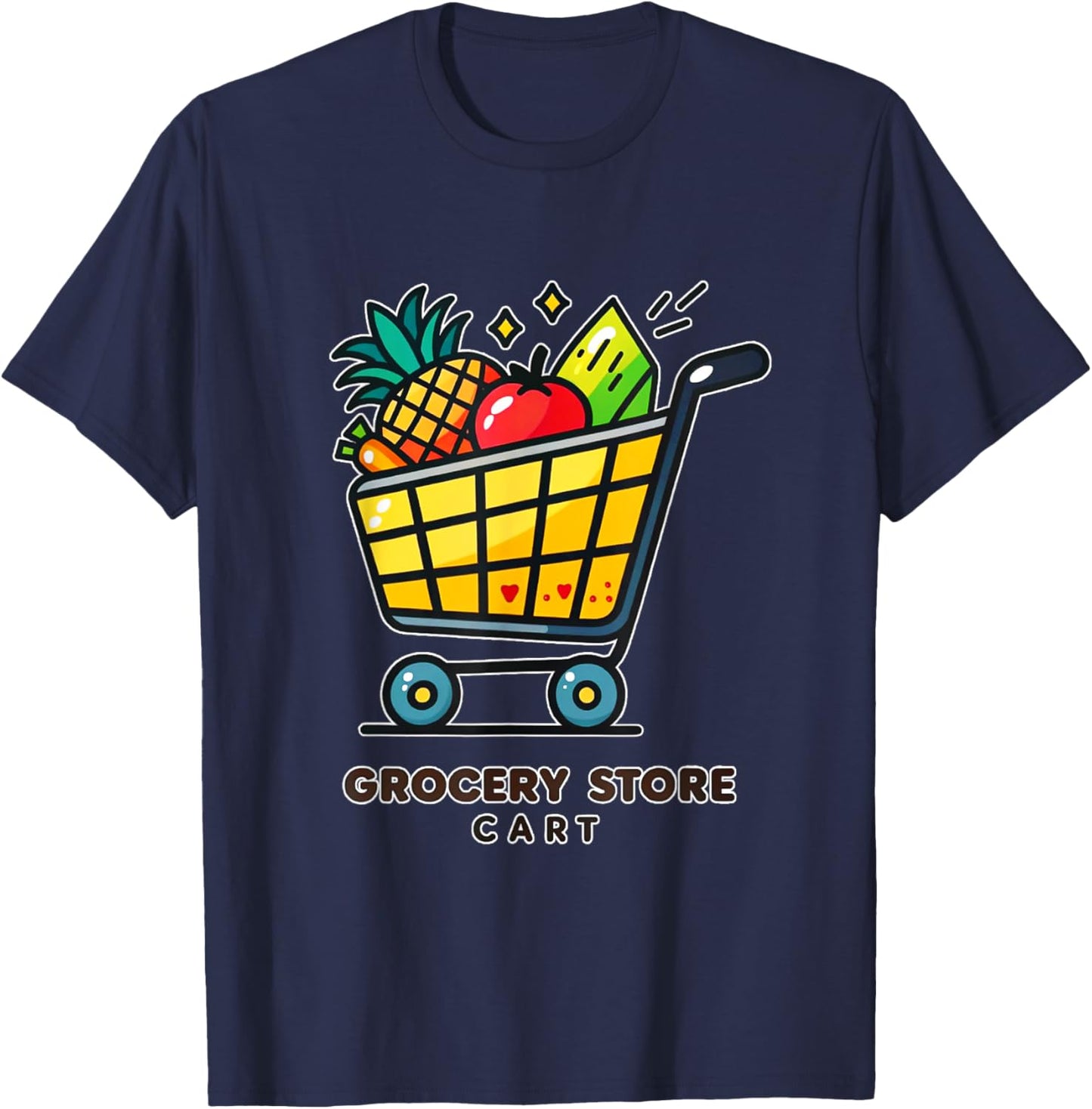 Bright Grocery Store Cart with Food T-Shirt - T-Shirt | Navy