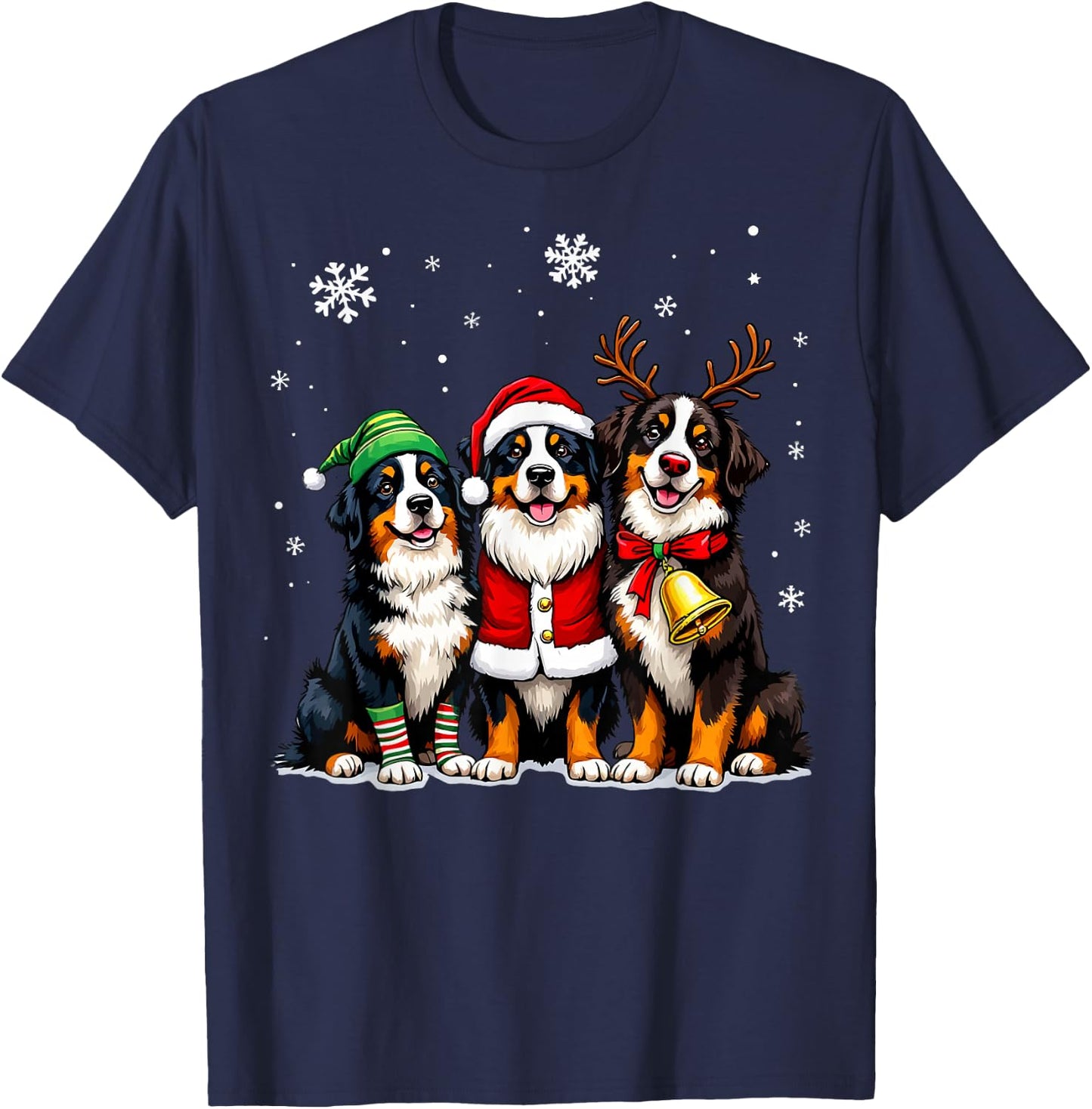 Bernese Mountain Dog Christmas Dogs Funny Santa Reindeer Elf T-Shirt - T-Shirt | Navy