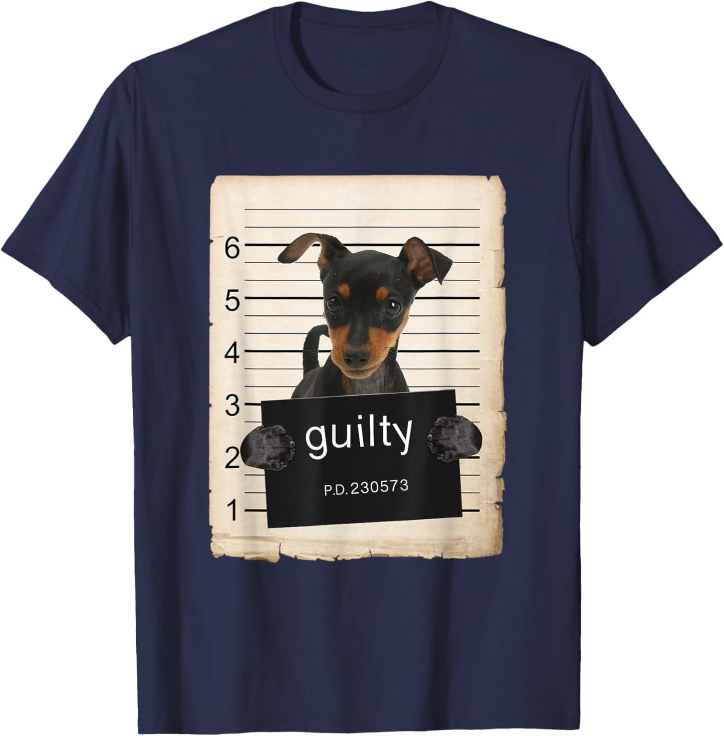 Miniature Doberman Pinscher Dog Mug Shot Bad Dog T-Shirt - T-Shirt | Navy