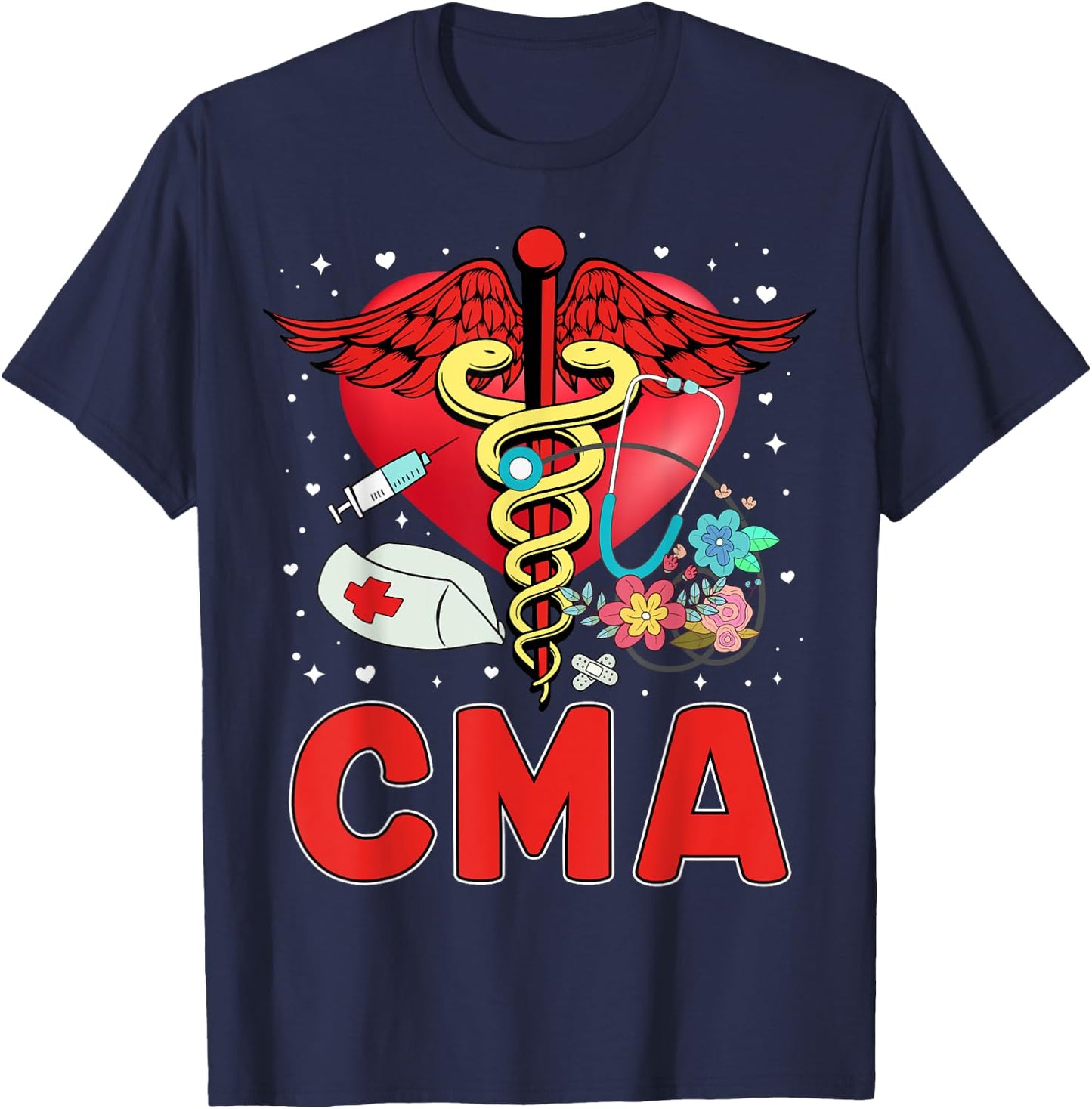 Cute CMA Shirt Caduceus Stethoscope Heartbeat T-Shirt - T-Shirt | Navy