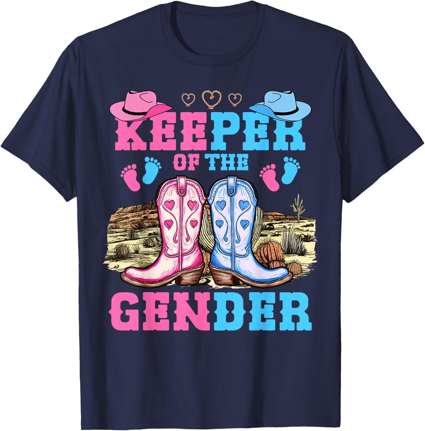 Cute Keeper of The Gender Reveal Baby Boots Western Theme T-Shirt - T-Shirt | Navy