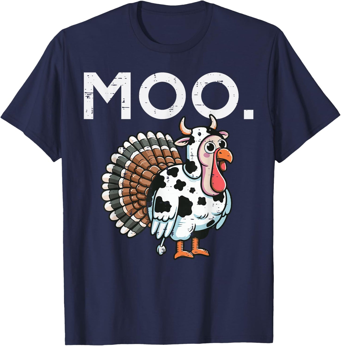 Thanksgiving Moo Turkey Cow Funny Fall Farm Men Women Kids T-Shirt - T-Shirt | Navy