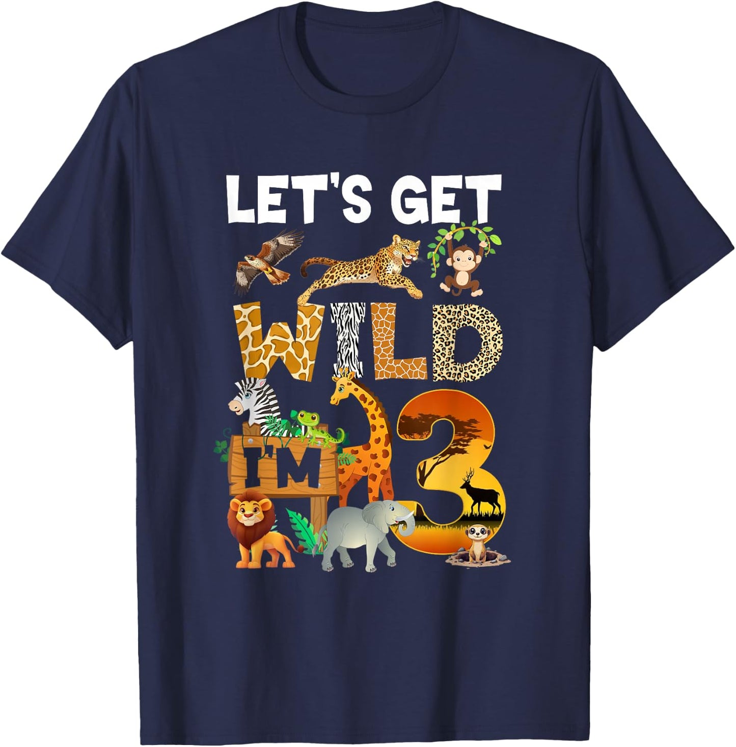 3 Year Old Zoo Birthday Safari Jungle Animal 3Rd Bday T-Shirt - T-Shirt | Navy
