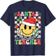Santas Favorite Teacher Retro Groovy Smile Face Christmas T-Shirt - T-Shirt | Navy