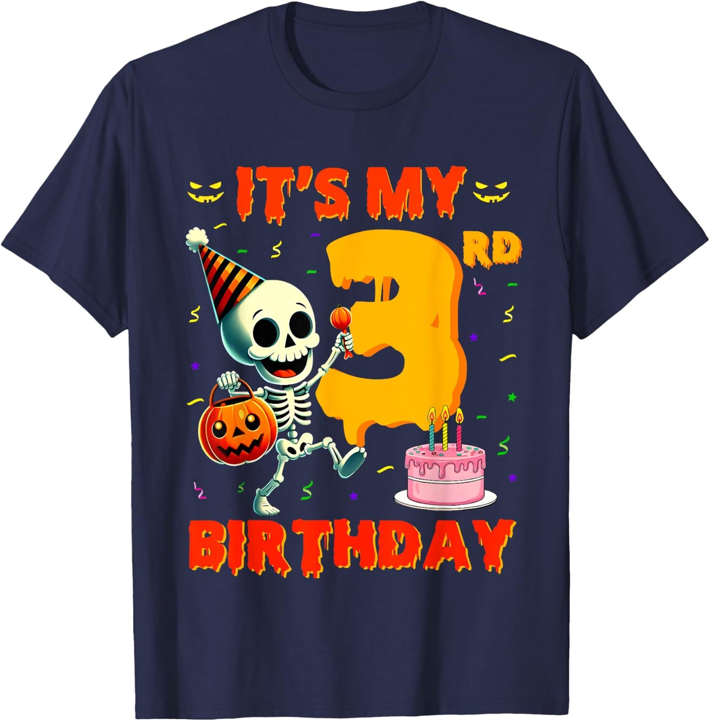 Kids Boo It's My 3rd Birthday Halloween Skeleton 3 Years Old T-Shirt - T-Shirt | Navy
