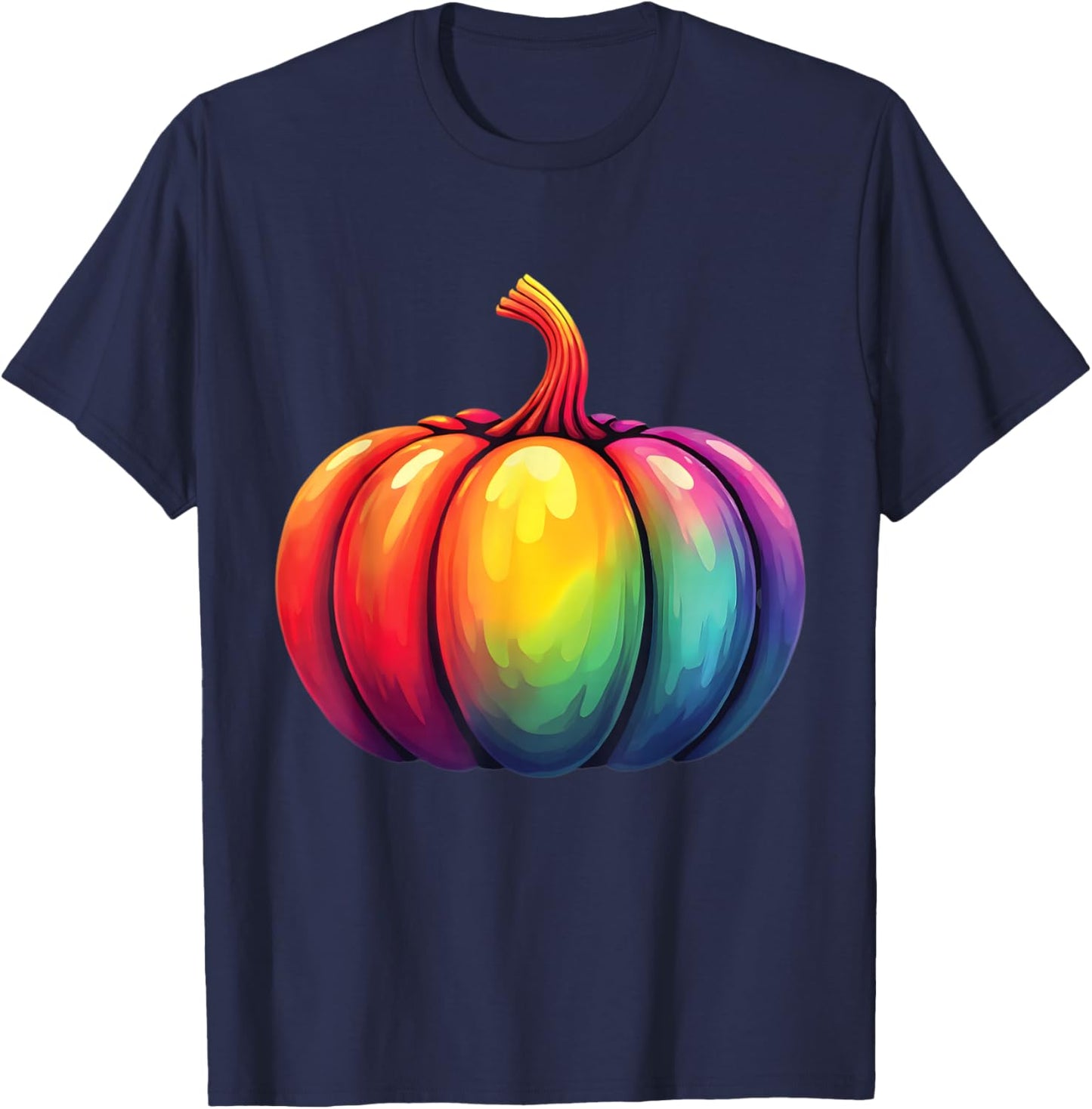 Vibrant Rainbow Pumpkin Graphic T-Shirt - T-Shirt | Navy