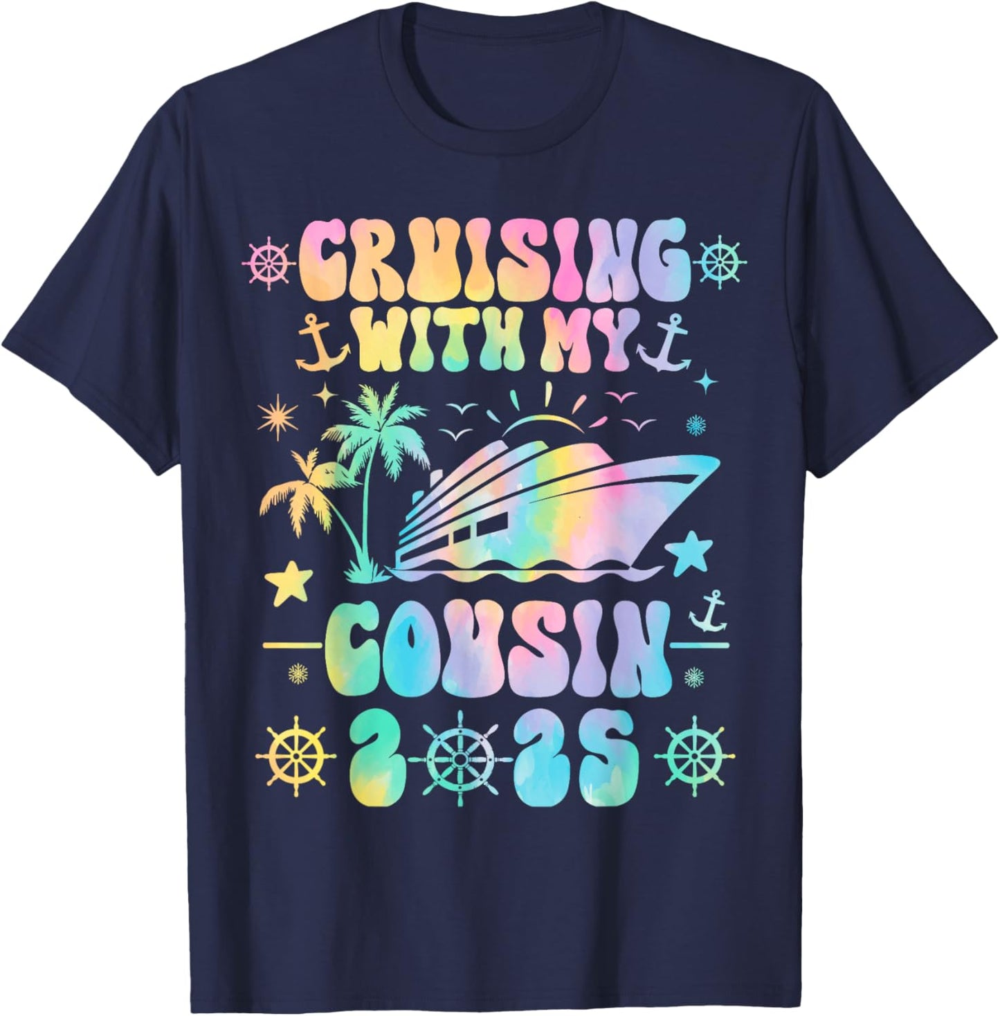 Cruising With My Cousin 2025 Matching Family Cruise Tie Dye T-Shirt - T-Shirt | Navy