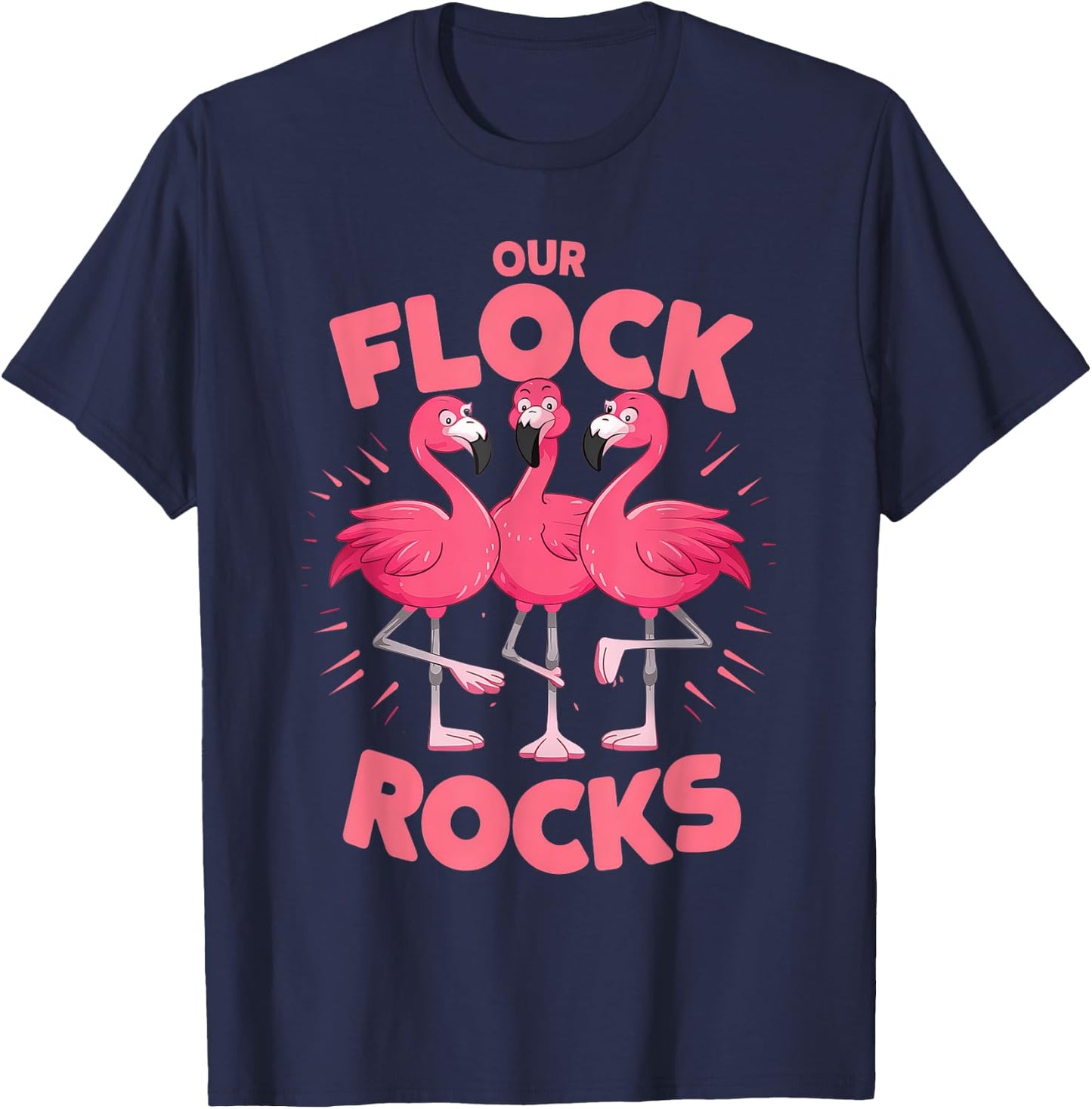 Our Flock Rocks Flamingo Shirt - Fun Group Matching T-Shirt - T-Shirt | Navy