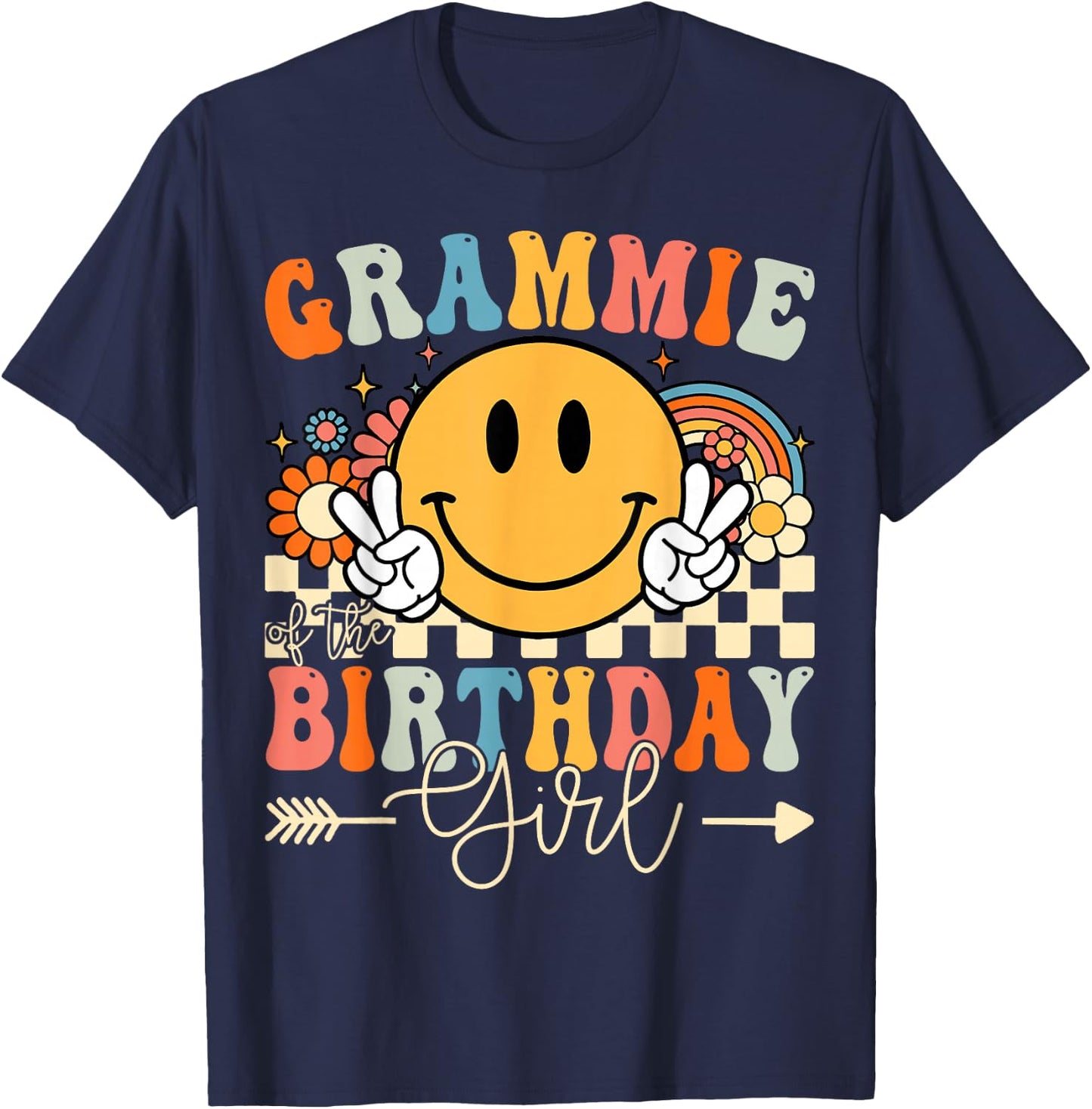Grammie Of The Birthday Girl Groovy Retro Vintage T-Shirt - T-Shirt | Navy