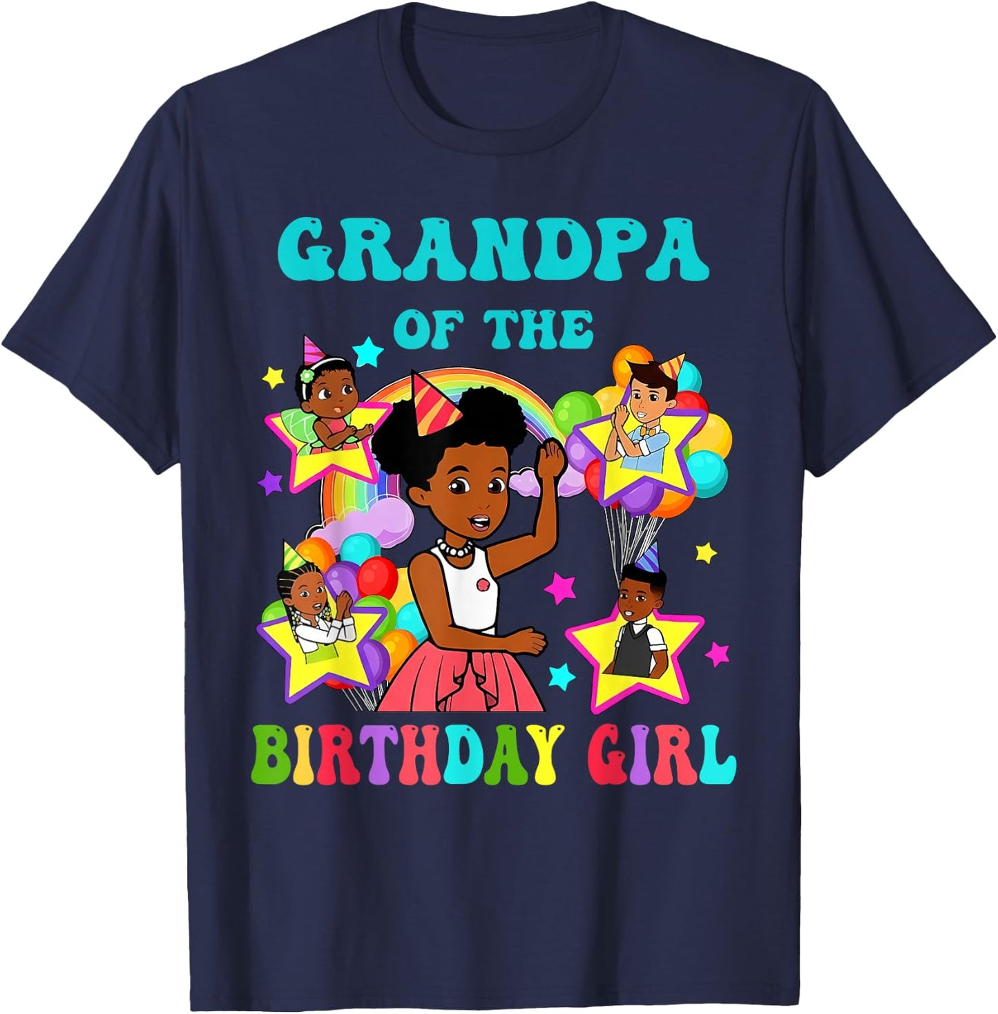 Grandpa of Birthday Girl Gracie Pink Doll Family Decorations T-Shirt - T-Shirt | Navy