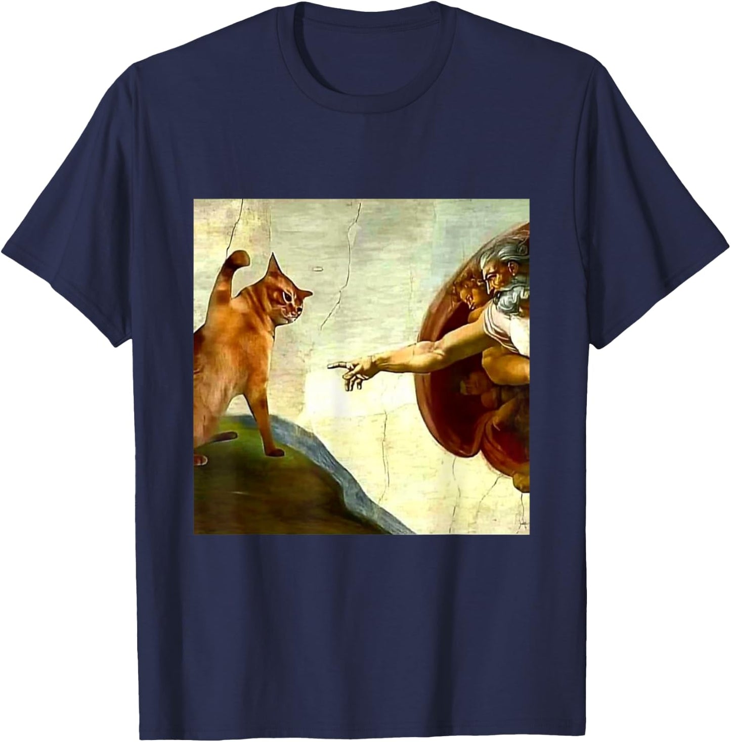 Oil Painting Cat Meme Funny Viral Internet T-Shirt - T-Shirt | Navy