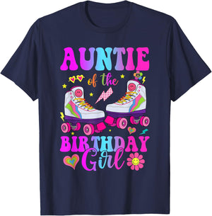 Let's Roll Auntie of the Birthday girl Roller Skate Birthday T-Shirt - T-Shirt | Navy