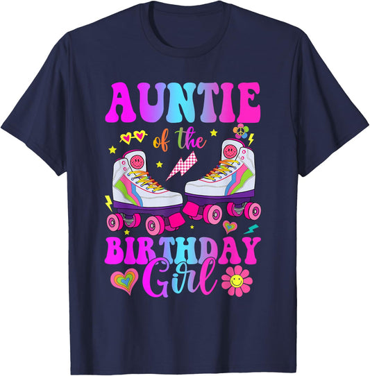 Let's Roll Auntie of the Birthday girl Roller Skate Birthday T-Shirt - T-Shirt | Navy