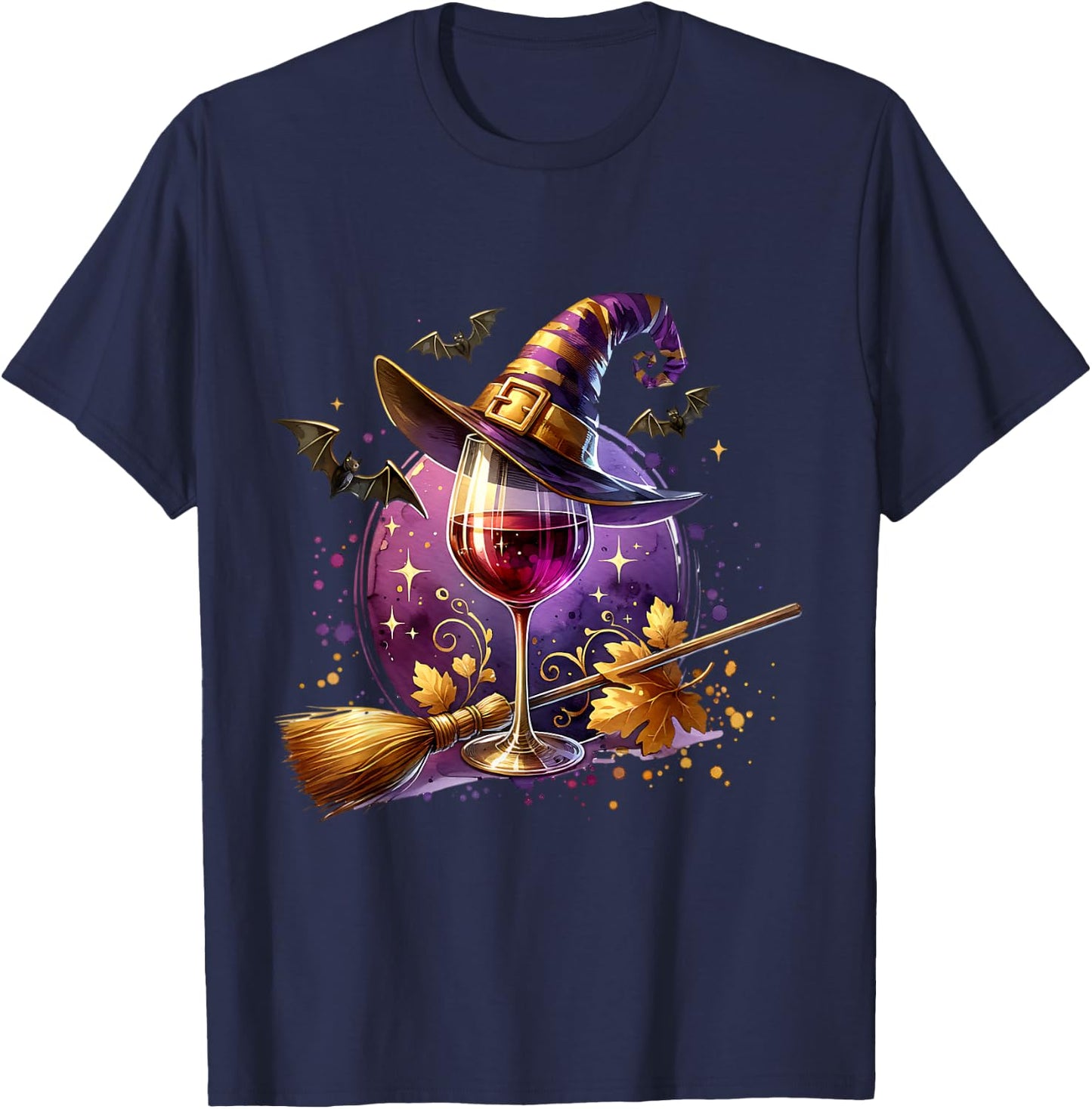 Halloween Witch Hat Wine Glass Cute Wine Lover Halloween T-Shirt - T-Shirt | Navy