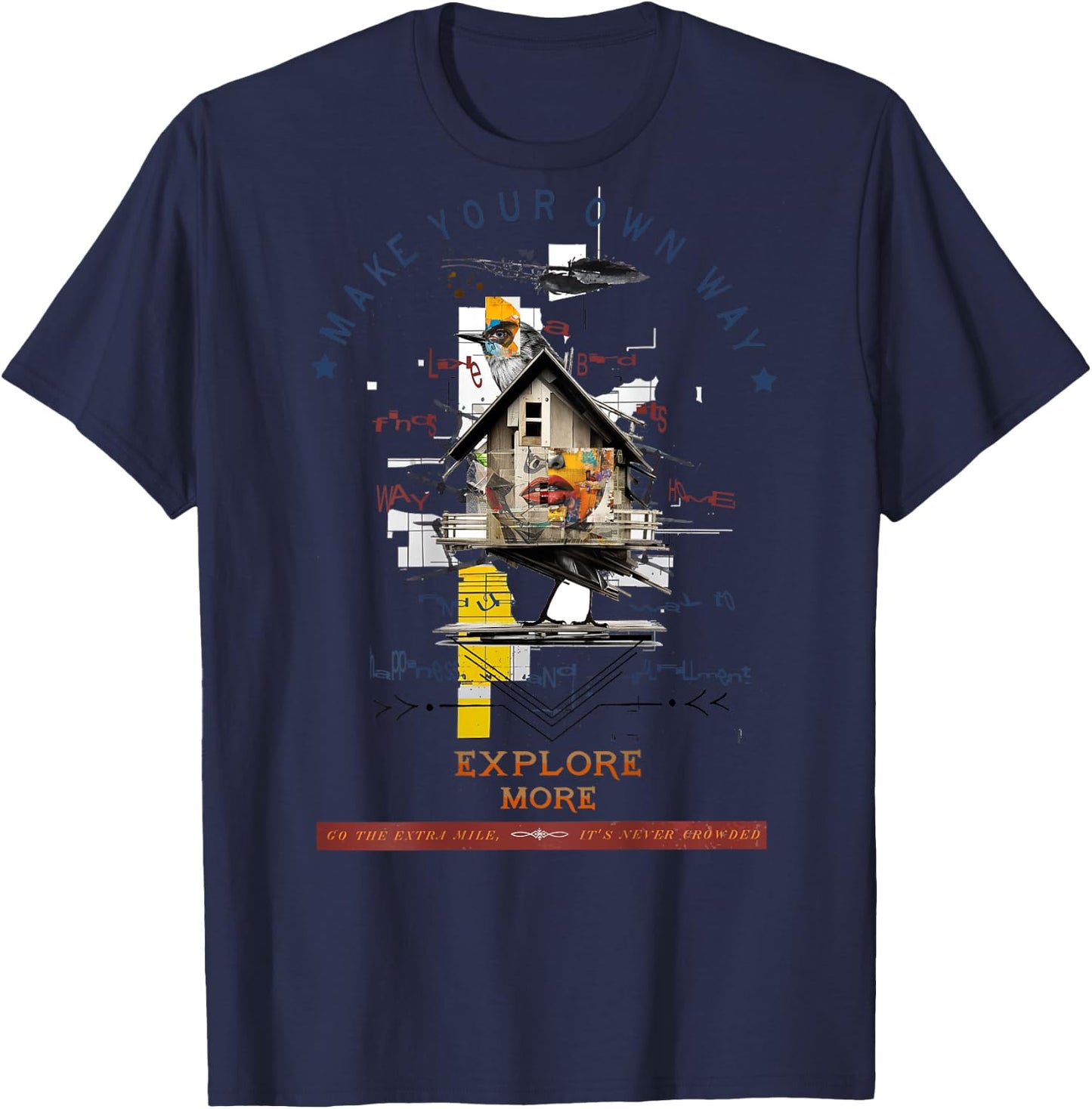 Bird | Backprint | Art Graphic Animal Artwork Bird T-Shirt - T-Shirt | Navy