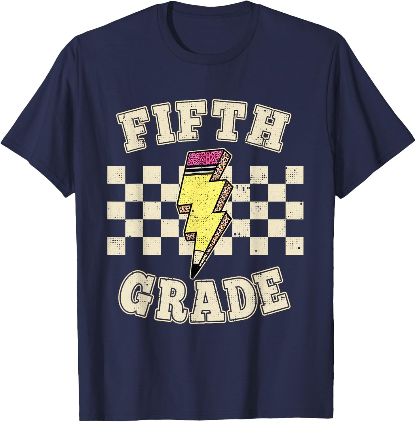 Retro 5th Fifth Grade Teacher Lightning Bolt Teacher Kids T-Shirt - T-Shirt | Navy