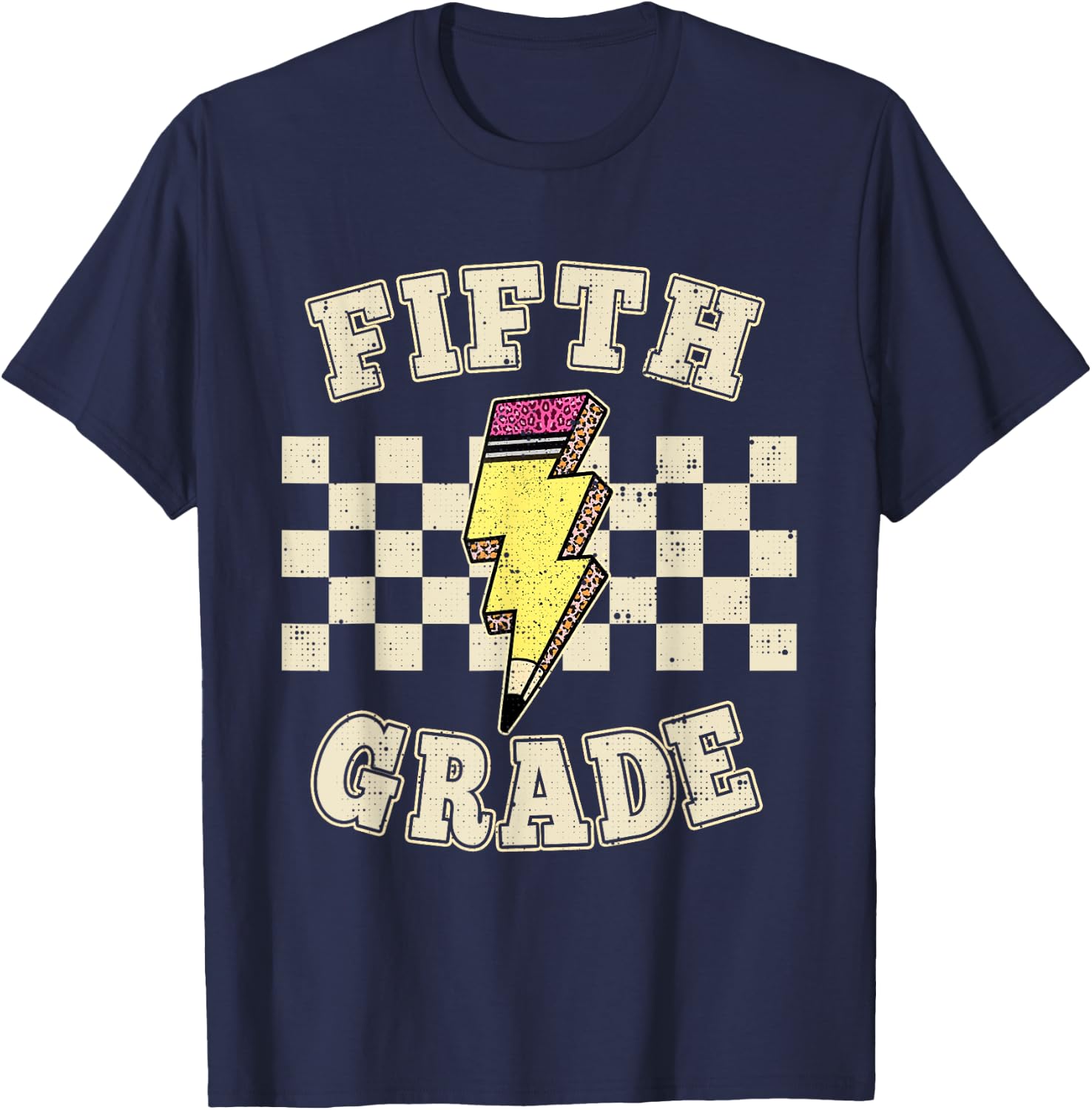 Retro 5th Fifth Grade Teacher Lightning Bolt Teacher Kids T-Shirt - T-Shirt | Navy