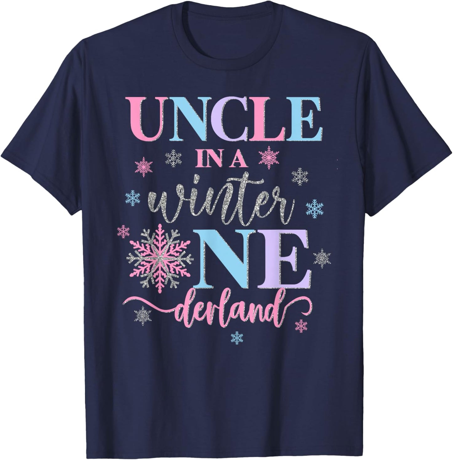 Uncle in a Winter Onederland Birthday Girl Sweet Snowflake T-Shirt - T-Shirt | Navy