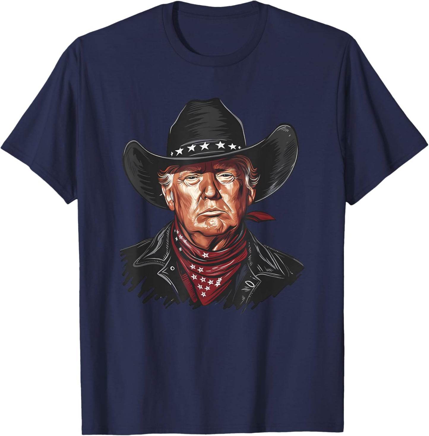 Funny Cowboy Western Donald Trump US Flag 2024 Election T-Shirt - T-Shirt | Navy
