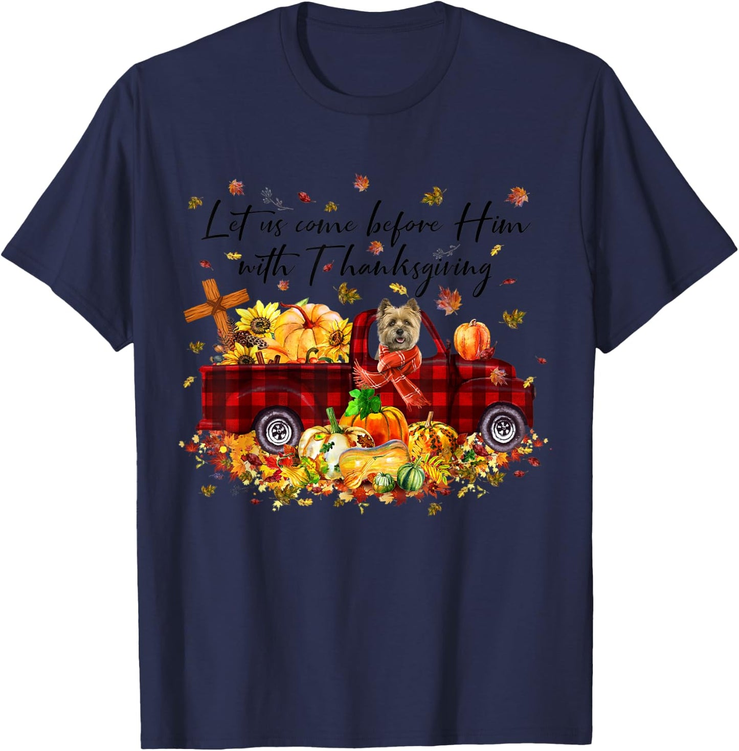 Cairn Terrier Pumpkin Vintage Truck Thanksgiving Halloween T-Shirt - T-Shirt | Navy