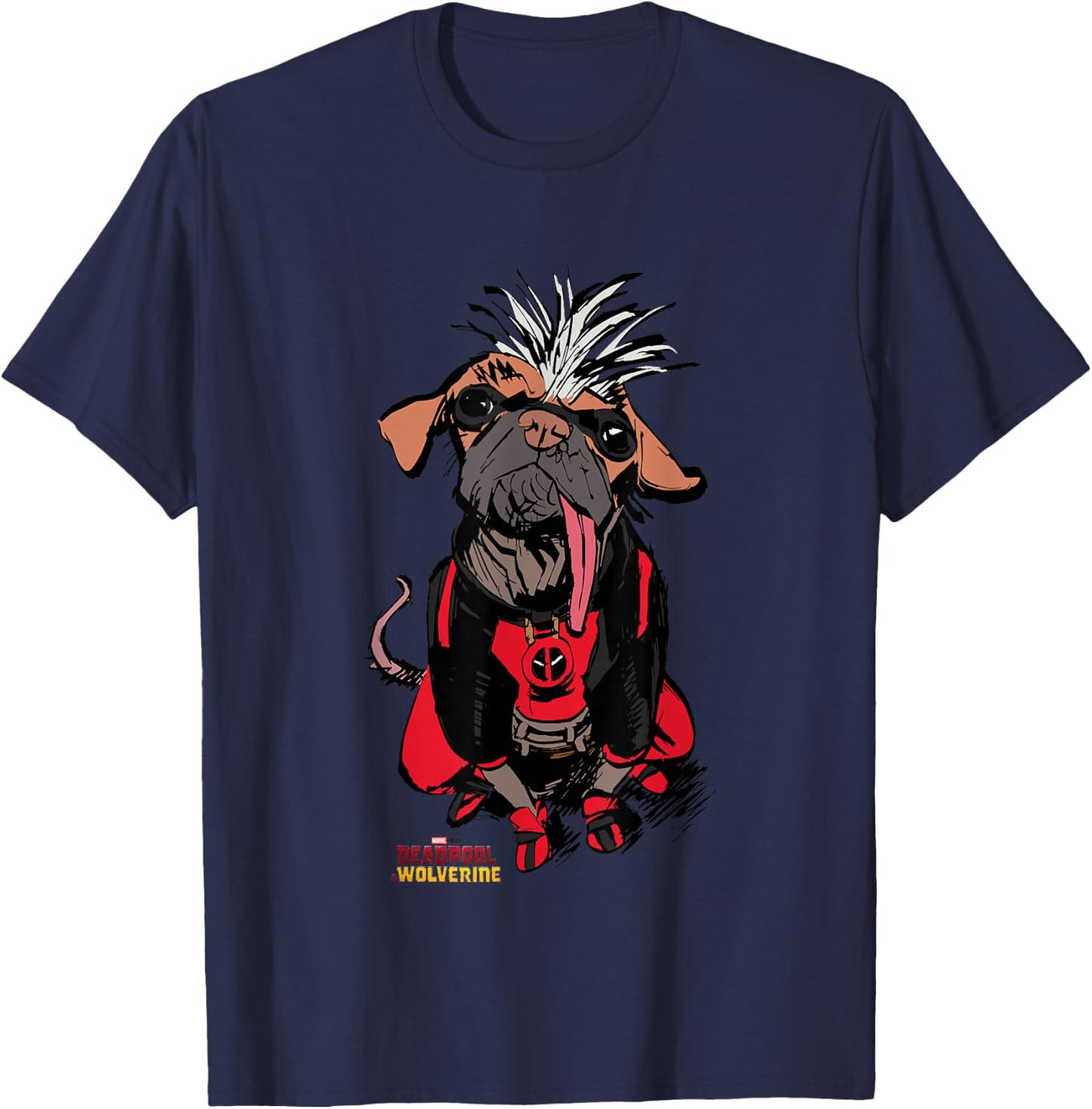 Marvel Deadpool & Wolverine Sketchy Dogpool Comic Portrait T-Shirt - T-Shirt | Navy