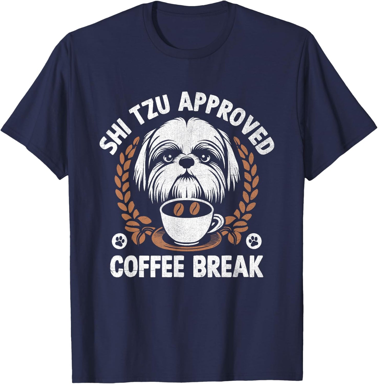 Shih Tzu Mom Dad Coffee Drinking Shih Tzu Cute Dog Owner T-Shirt - T-Shirt | Navy