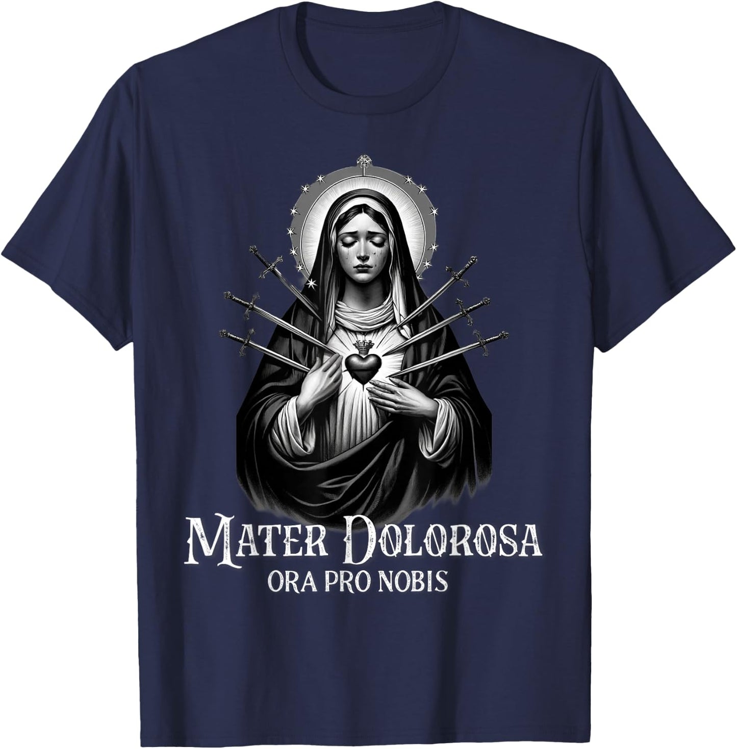 Mater Dolorosa Our Lady of Sorrows Virgin Mary Catholic T-Shirt - T-Shirt | Navy