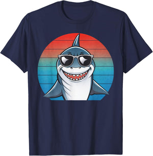 Kids Shark Cool Retro Toddler Boys Shark T-Shirt - T-Shirt | Navy