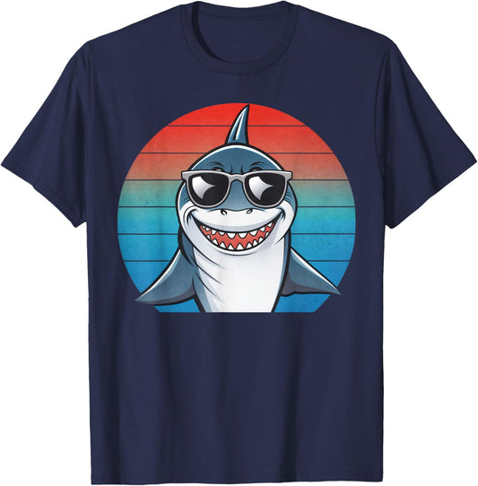 Kids Shark Cool Retro Toddler Boys Shark T-Shirt - T-Shirt | Navy