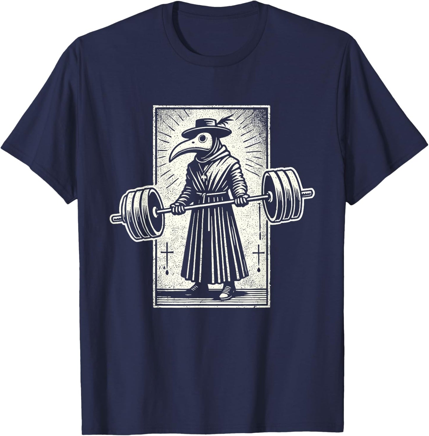 Plague Doctor Weightlifting Funny Retro Vintage Gym Workout T-Shirt - T-Shirt | Navy
