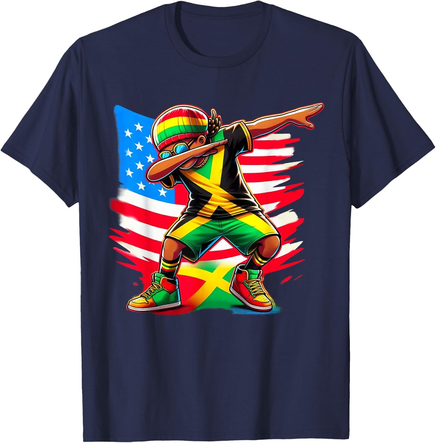 Half American Half Jamaican Boy Patriotic 4th of July T-Shirt - T-Shirt | Navy