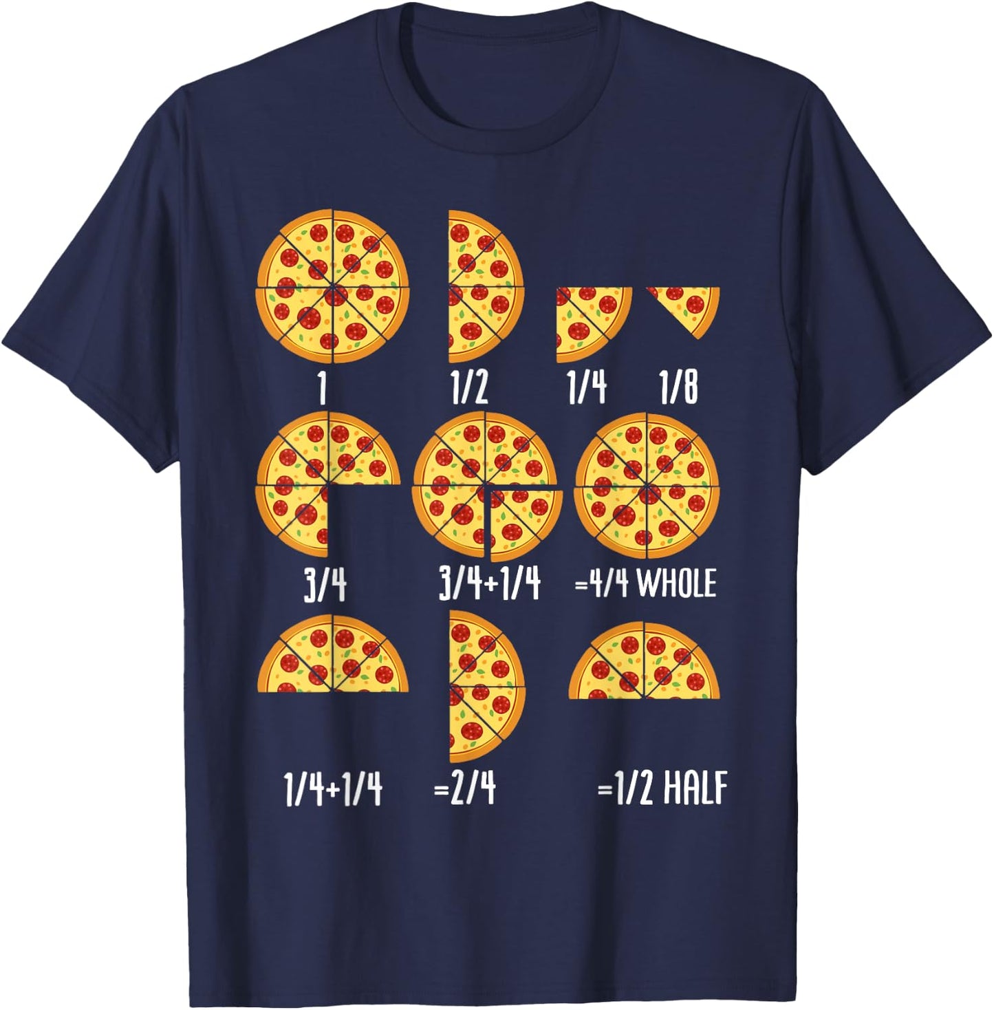Pizza Slice Fraction Math Teacher Back To School Educational T-Shirt - T-Shirt | Navy