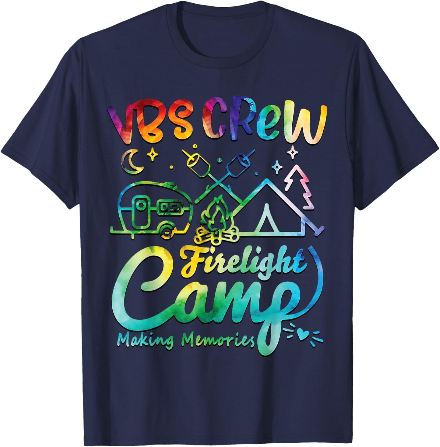 VBS Crew Camp Firelight Vacation Bible School Camping Camper T-Shirt - T-Shirt | Navy
