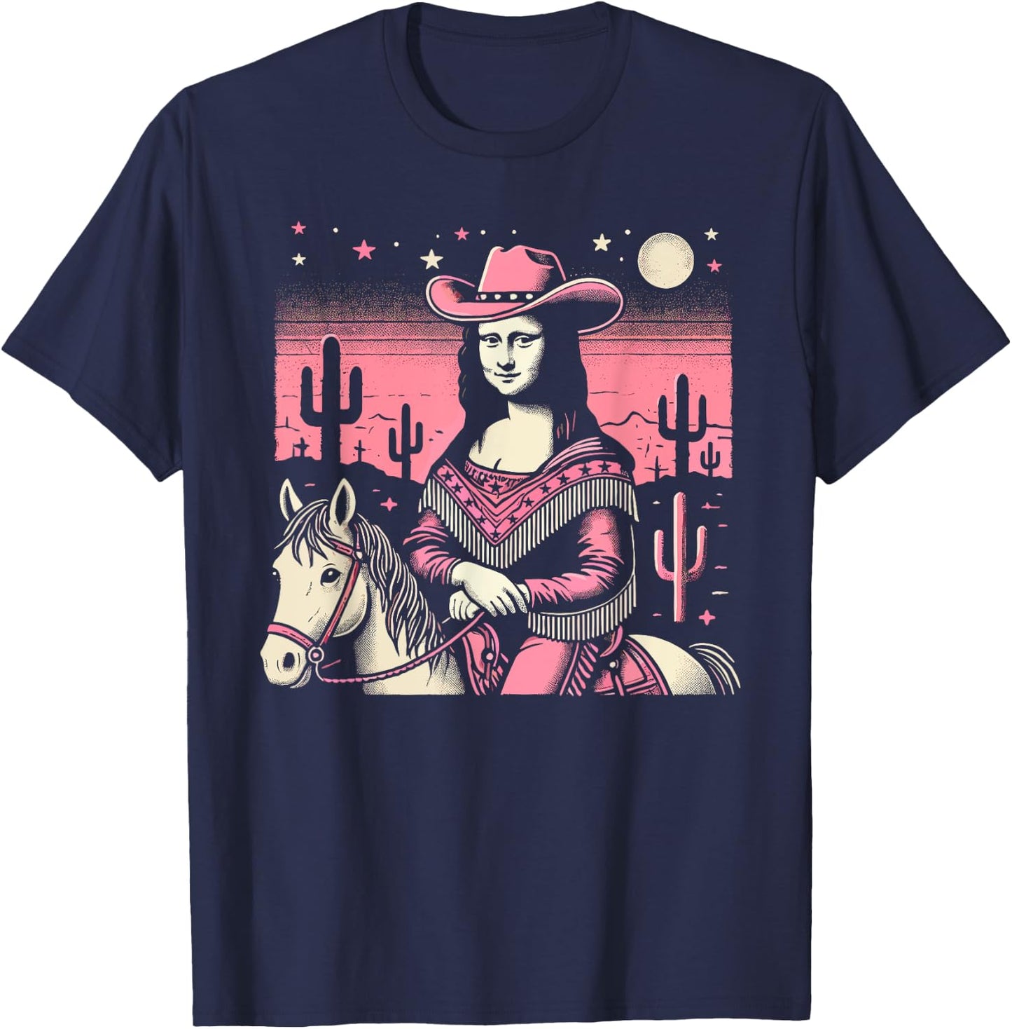 Pink Cowboy Cowgirl Mona Lisa Country Western Pink Cowgirl T-Shirt - T-Shirt | Navy