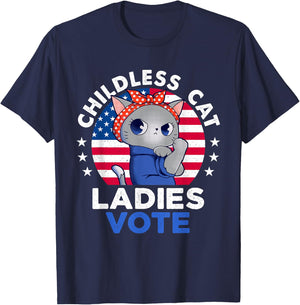 Childless Cat Ladies Vote Funny Vintage Usa Flag Cat Lovers T-Shirt - T-Shirt | Navy