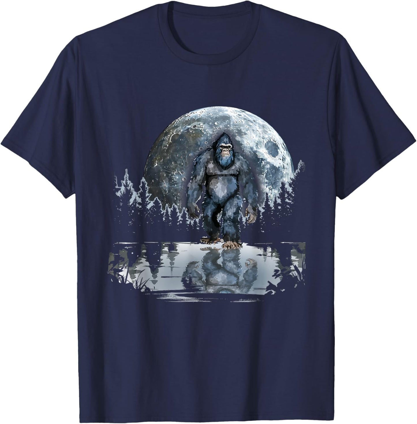 Bigfoot Sasquatch Full Moon In The Forest Women Kids T-Shirt - T-Shirt | Navy