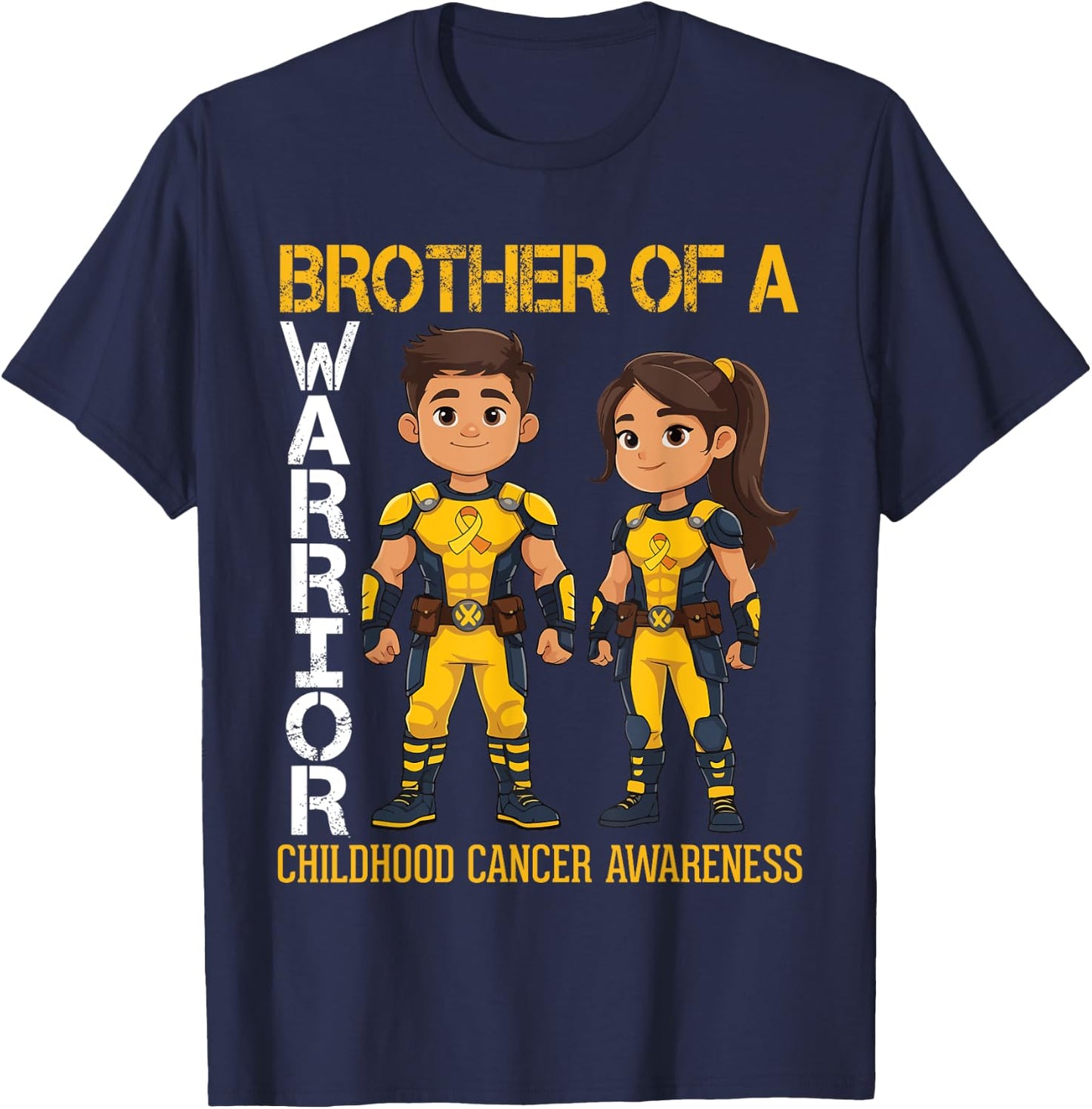 Brother Of A Warrior Childhood Cancer Awareness Help Sister T-Shirt - T-Shirt | Navy