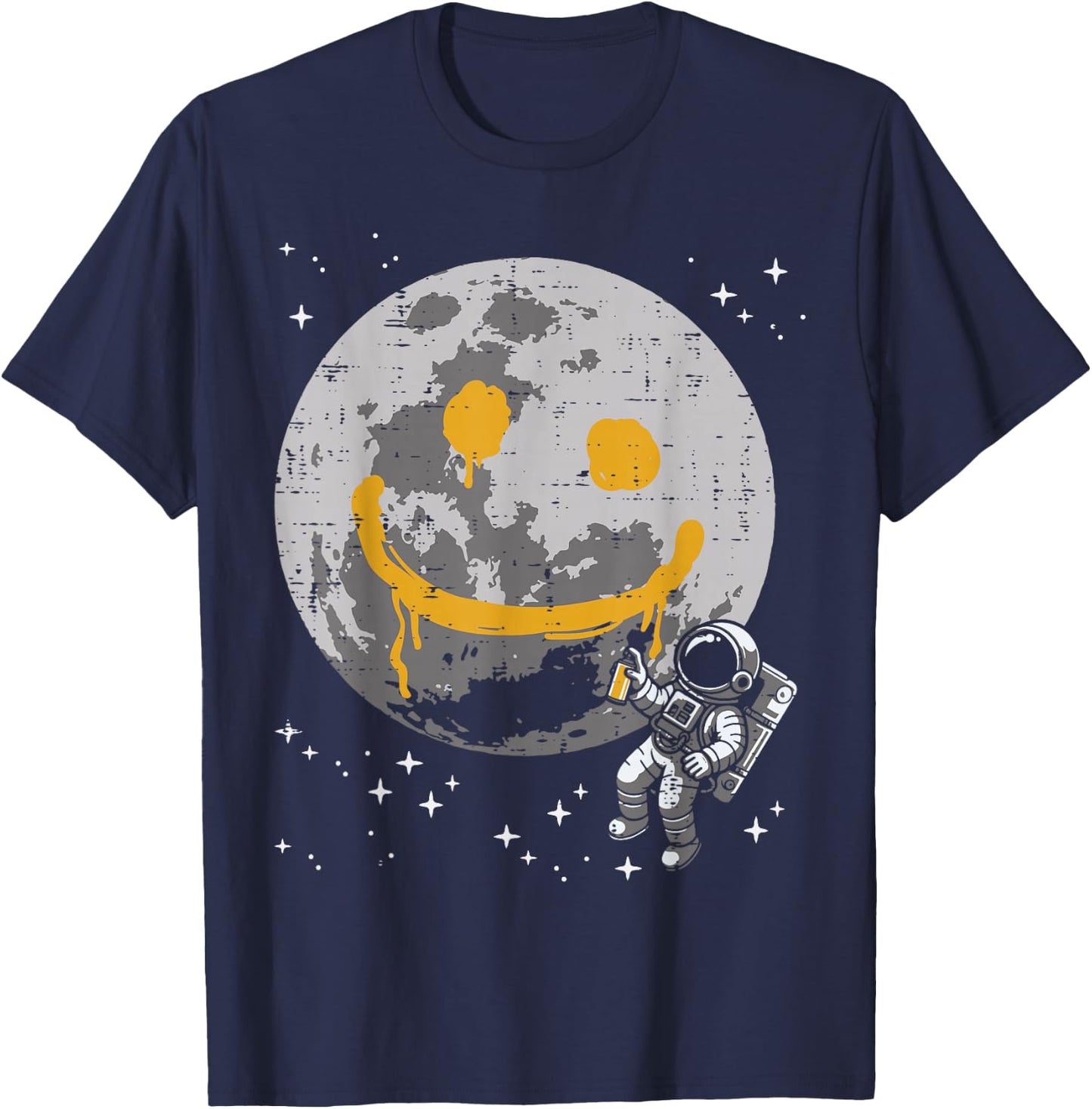 Astronaut Spray Paint Moon Smile Face Space Kids Women Men T-Shirt - T-Shirt | Navy
