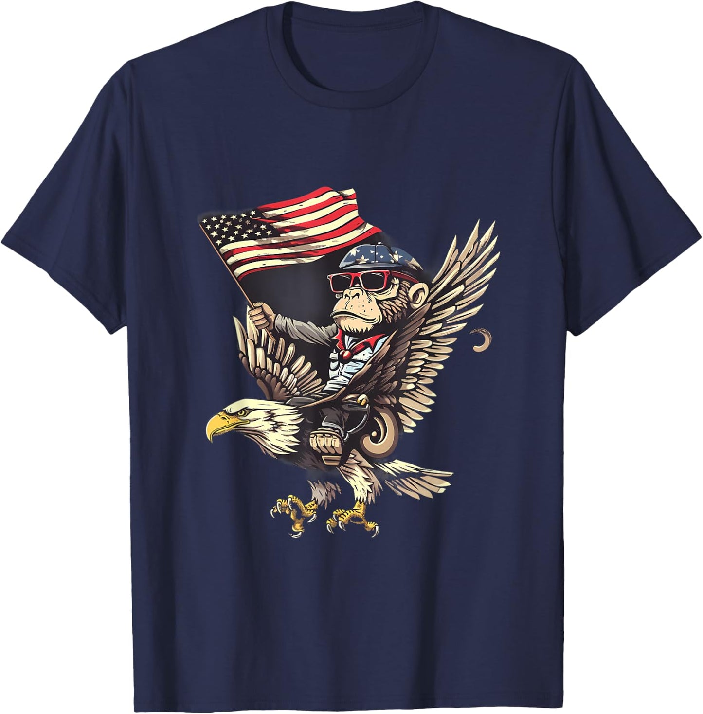 4th Of July Monkey Bald Eagle USA Fourth Of July America T-Shirt - T-Shirt | Navy